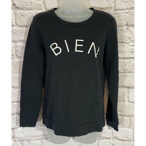 Madewell Bien Fait Sweatshirt Womens Small Black‎ Logo Long Sleeve Cotton 9540